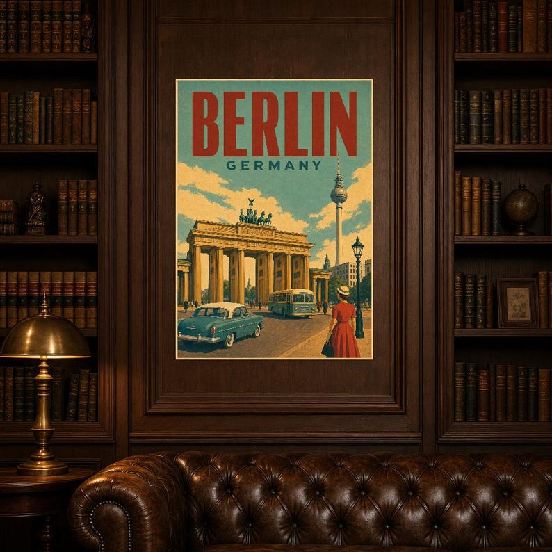 Berlin Travel Poster | Vintage Brandenburg Gate Print | Germany Wall Art | Printed & Shipped image 5