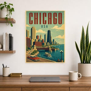 Chicago Travel Poster | Vintage Skyline Print | USA Wall Art | Printed & Shipped image 8