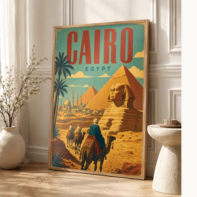 Kairo-Reiseposter | Vintage-Pyramiden-Druck | Ägyptische Wandkunst | Gedruckt & Versand Bild 1