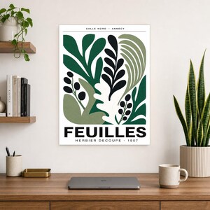 Botanical Cut Paper Exhibition Poster | Forest Green Leaf Wall Art Print | Mid Century Gallery Print | Abstract Matisse Style Poster Decor image 8