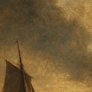 Moody Vintage Sailboat Seascape Wall Art Print | Antique Oil Painting Print | Dark Academia Coastal Decor | Tonalist Marine Poster image 3