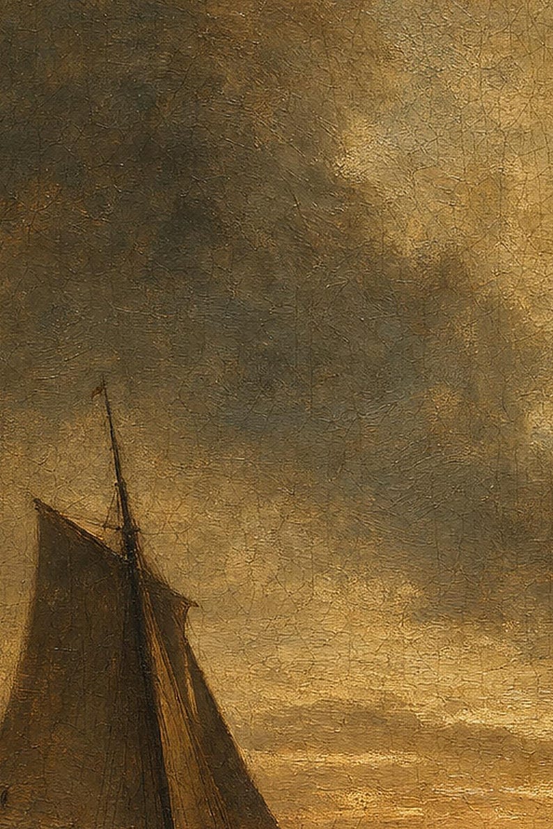 Moody Vintage Sailboat Seascape Wall Art Print | Antique Oil Painting Print | Dark Academia Coastal Decor | Tonalist Marine Poster image 3