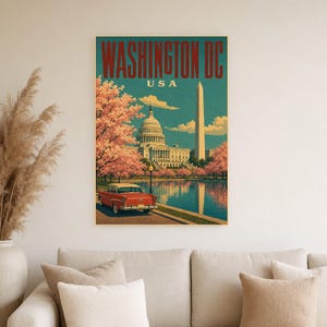 Washington DC Travel Poster | Vintage 1950s Capitol Print | Retro USA Wall Art Print | Mid Century City Decor image 7