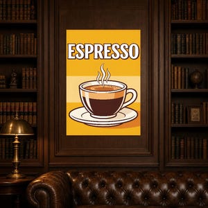 Espresso Kitchen Wall Art Print | Retro Bistro Coffee Poster | Maximalist Cafe Kitchen Print | Dining Room Decor image 7