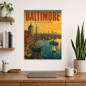 Póster turístico de Baltimore | Lámina vintage del Inner Harbor de los años 50 | Lámina decorativa de Maryland | Decoración urbana de mediados de siglo imagen 7