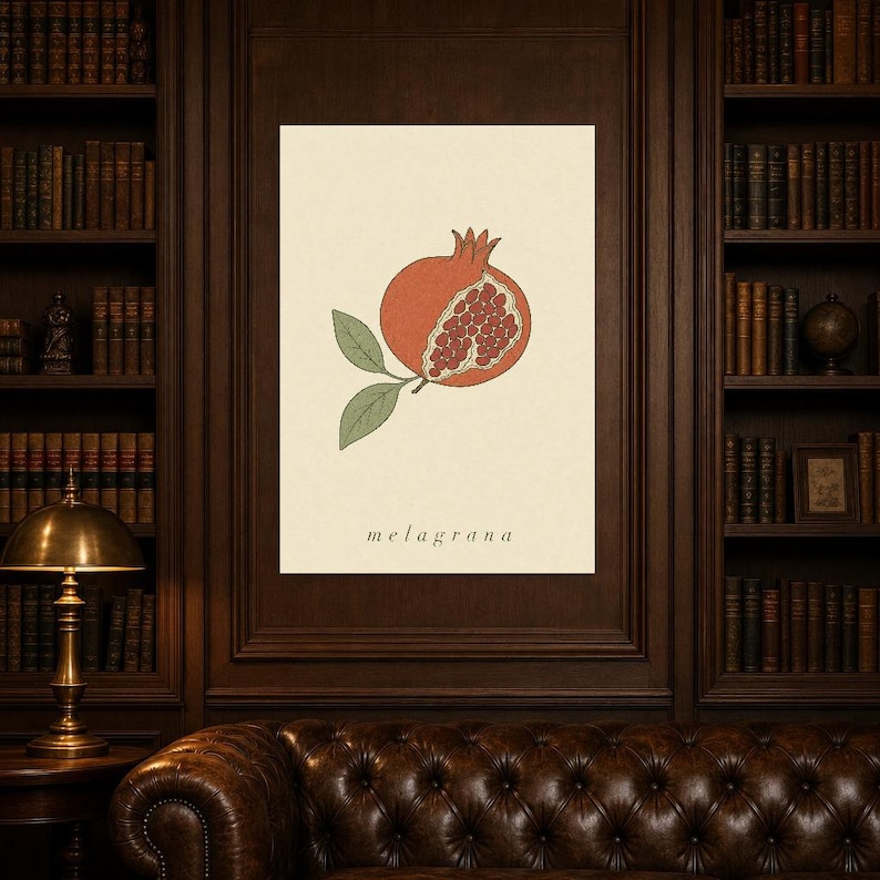 Pomegranate Botanical Wall Art Print | Minimalist Line Art Print | Melagrana Italian Kitchen Poster | Mediterranean Fruit Decor image 5