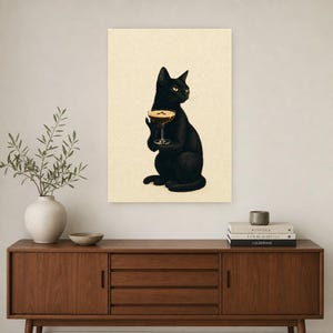Black Cat Martini Wall Art Print | Espresso Martini Poster | Bar Cart Print | Quirky Black Cat Club Kitchen Decor image 2