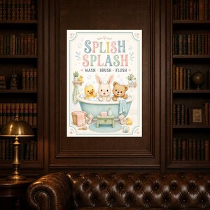 Impresión de arte de pared de baño para niños | Póster al ras del cepillo de lavado Splish Splash | Linda decoración del baño del cuarto de imagen 5