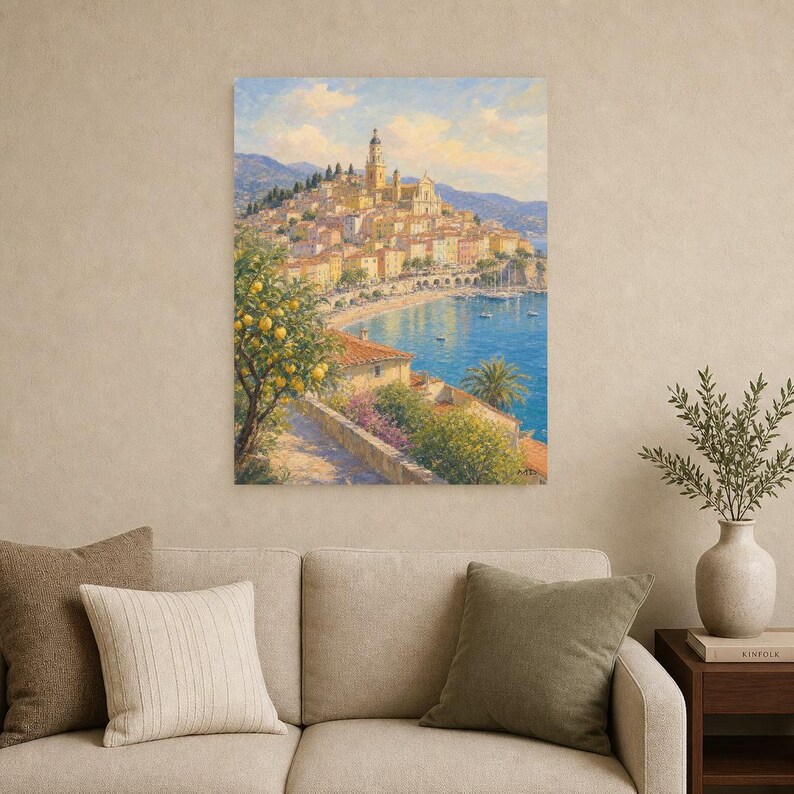 Menton Travel Poster | French Soft Painting Riviera Wall Art | Cote d'Azur Coastal Print | Printed & Shipped image 9