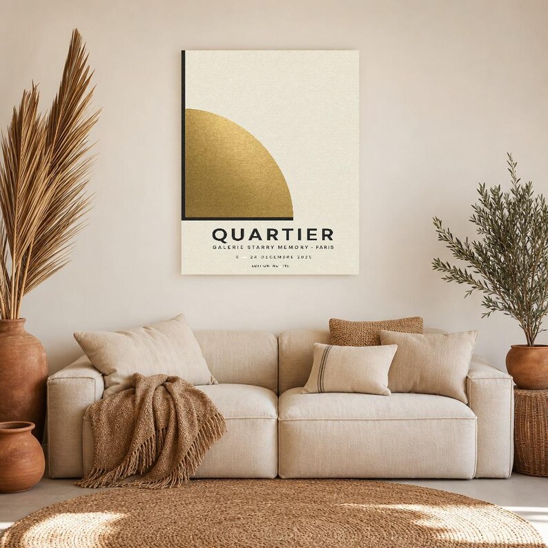 Quartier | Arte Mural Abstracto Dorado | Poster Galeria Moderna | Impresion Geometrica Minimalista imagen 7