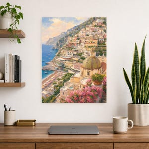 Positano reisposter | Zachte schildering Amalfikust print | Italiaanse muurdecoratie | Kustdecoratie | Gedrukt en verzonden afbeelding 8
