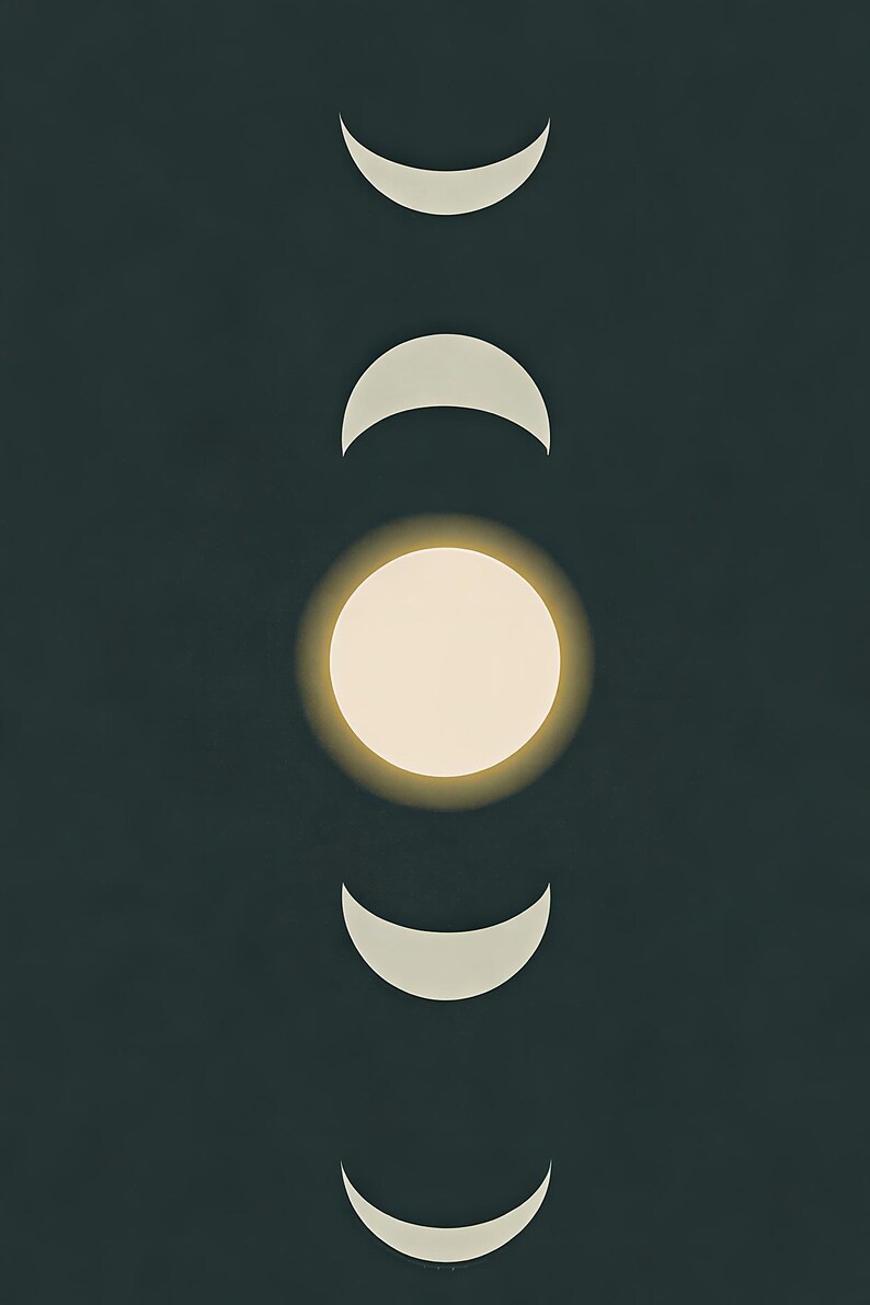 Emerald Moon Phase Wall Art | Zen Water Ripple Poster | Dark Japandi Moody Minimalist Print image 3