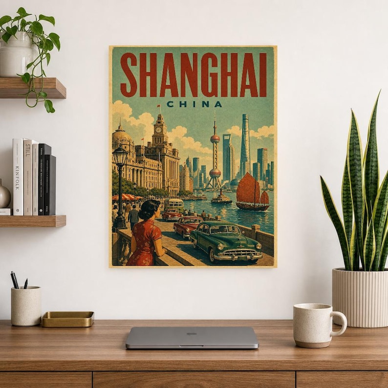 Shanghai Travel Poster | Vintage The Bund Print | China Wall Art | Printed & Shipped image 8