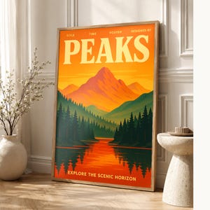 Peaks Retro Poster | Vintage 70s Wall Art Print | Aesthetic Magazine Print | Mid Century Retro Decor Gift image 1