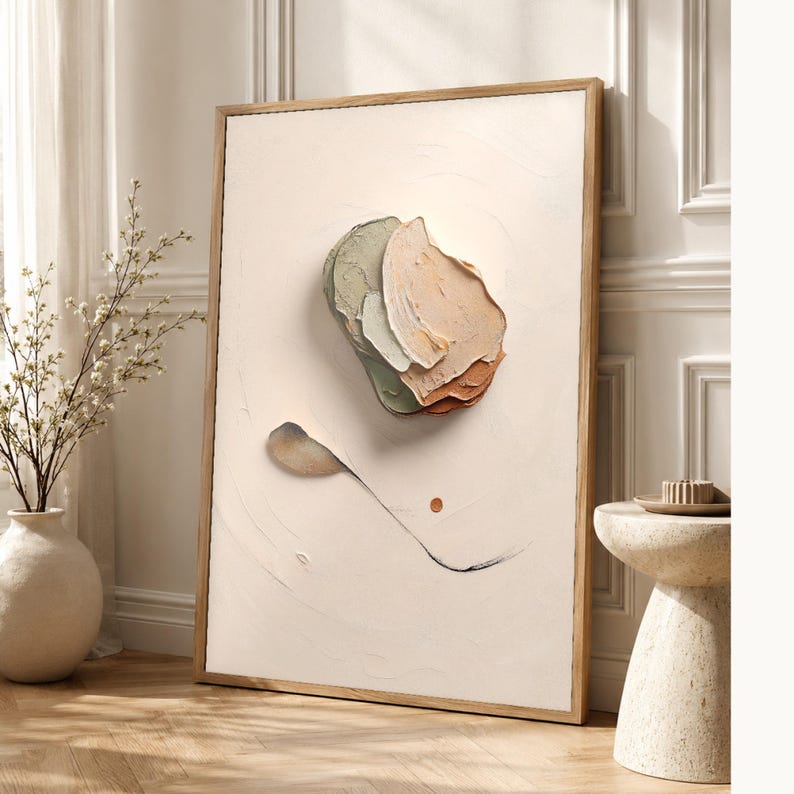 Wandbild im Wabi-Sabi-Stil | Organisches, abstraktes Poster mit Struktur | Warmer, minimalistischer Kunstdruck fürs Wohnzimmer Bild 1