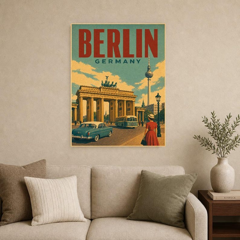Berlin Travel Poster | Vintage Brandenburg Gate Print | Germany Wall Art | Printed & Shipped image 9
