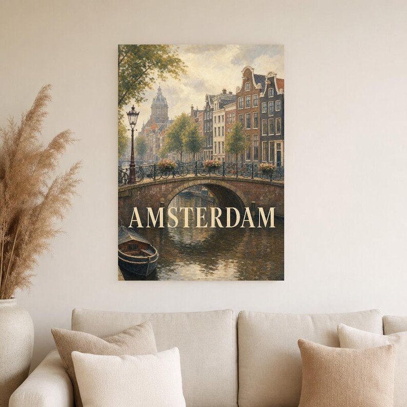 Amsterdam-Reiseposter | Wandbild mit sanfter Malerei (Niederlande) | Stadtmotiv | Gedruckt & Versand Bild 4