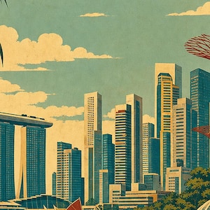 Singapore Travel Poster | Vintage Marina Bay Print | Singapore Wall Art | Printed & Shipped image 3