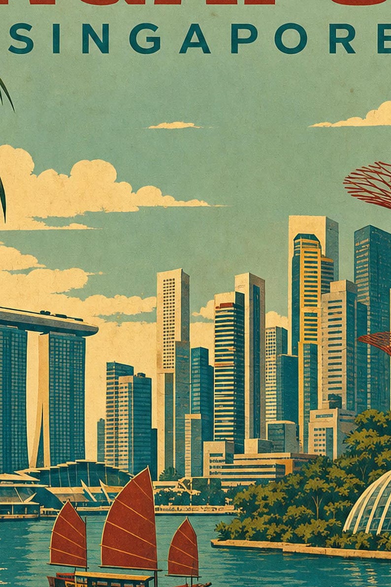 Singapore Travel Poster | Vintage Marina Bay Print | Singapore Wall Art | Printed & Shipped image 3