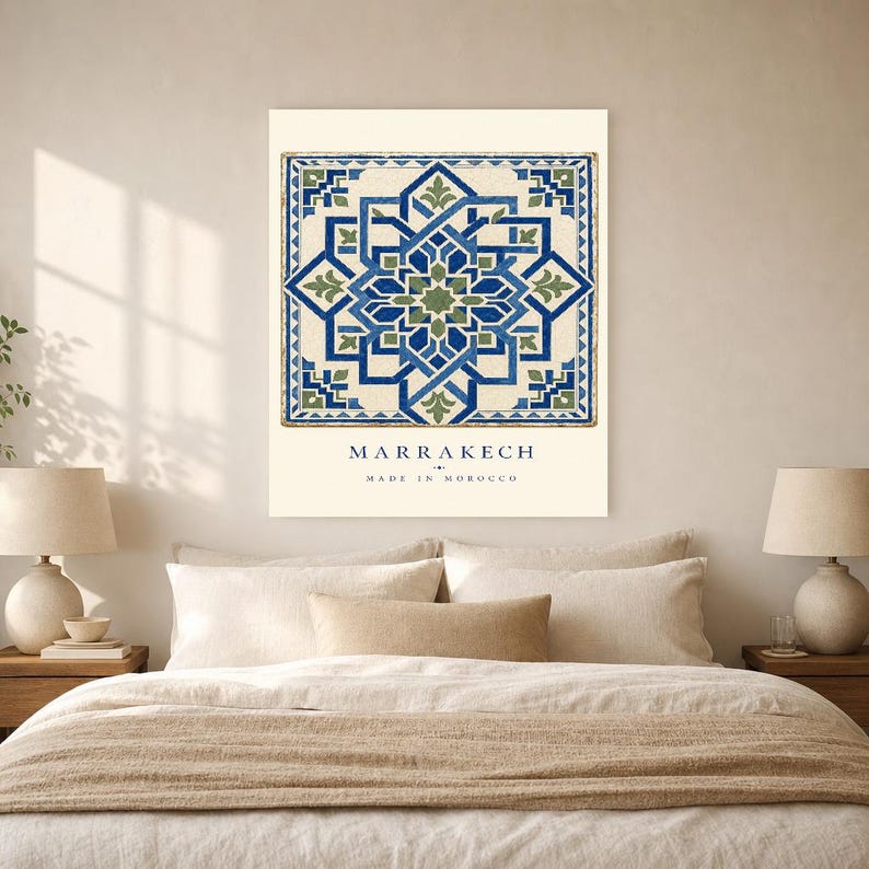 Marrakech Zellige Tile Wall Art Print | Moroccan Geometric Star Poster | Blue Green Maiolica Print | Boho Mediterranean Decor | Morocco Gift image 7