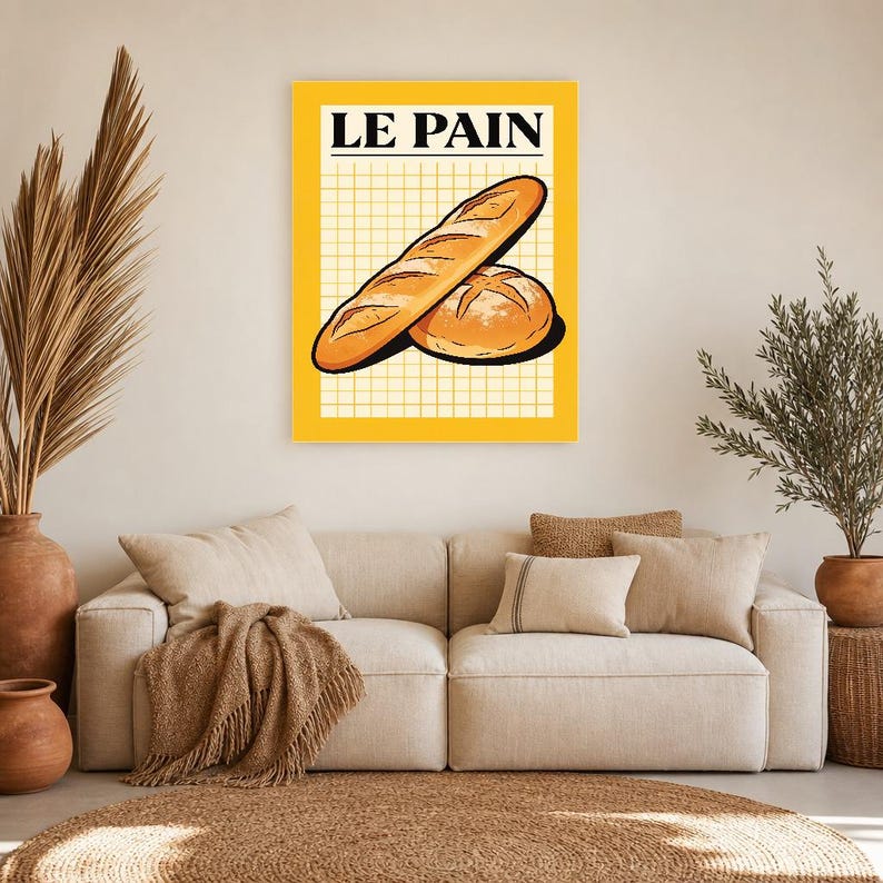 Brotküche Wand kunstdruck | Retro-Bistro-Bäckerei-Poster | Maximalistischer französischer Boulangerie-Druck | Esszimmer-Dekor Bild 11