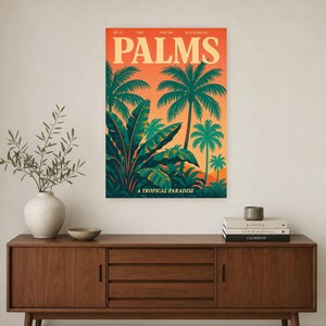 Palms Retro Poster | Vintage 70s Wall Art Print | Aesthetic Magazine Print | Mid Century Retro Decor Gift image 3
