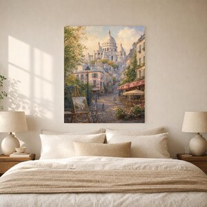 Póster de Montmartre, París | Pintura suave para pared, arte francés | Lámina de la calle adoquinada del Sacré-Cœur | Impreso y enviado imagen 6