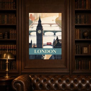 London Vintage Travel Poster | Retro England City Art Print | Housewarming Gift Wall Decor image 7