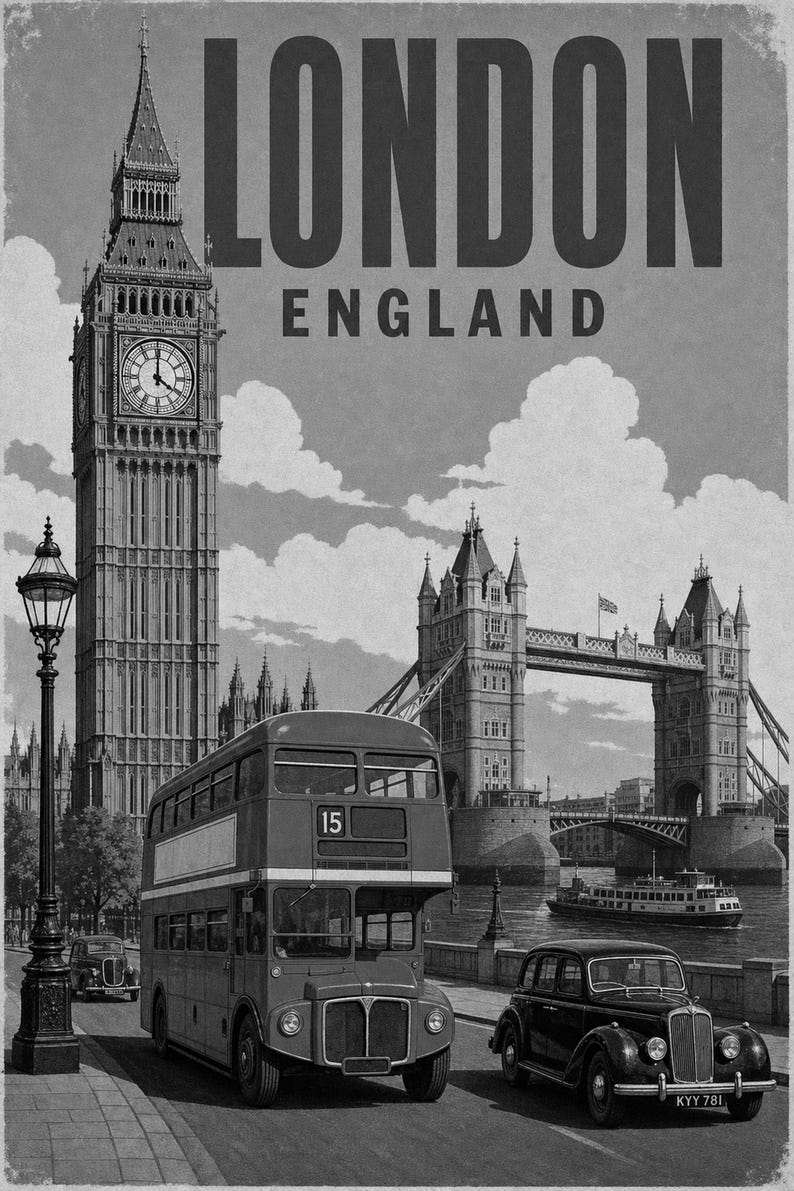 London Travel Poster | Vintage Big Ben Print | England Wall Art | Printed & Shipped image 10