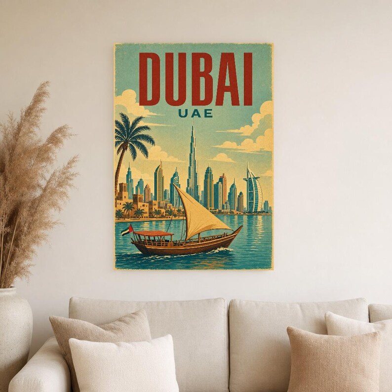 ドバイ旅行ポスター｜ヴィンテージ風スカイラインプリント｜UAEウォールアート｜印刷・発送 画像 4