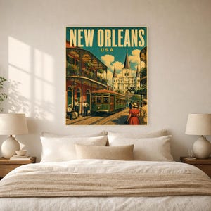New Orleans Travel Poster | Vintage 1950s French Quarter Print | Retro Louisiana Wall Art Print | Mid Century City Decor image 5