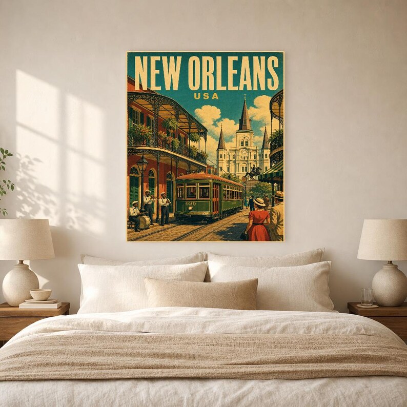 New Orleans Travel Poster | Vintage 1950s French Quarter Print | Retro Louisiana Wall Art Print | Mid Century City Decor image 5