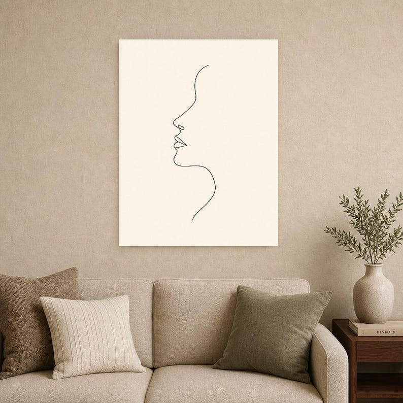 One Line Woman Face Wall Art Print | Minimalist Line Art Print | Abstract Female Profile Poster | Ivory Bedroom Decor | Line Drawing image 9