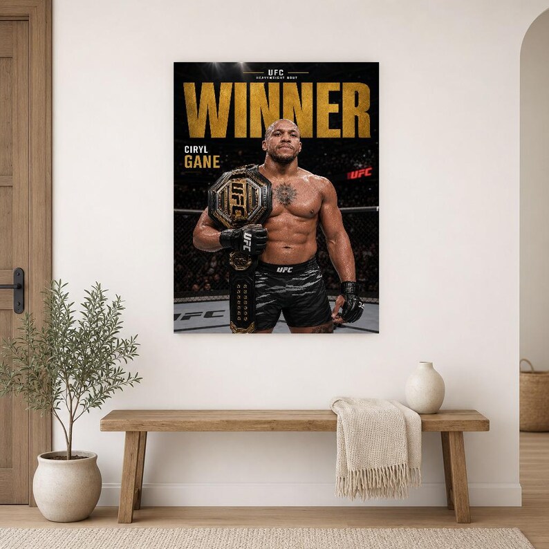 Campeão de Ciryl Gane Pôster | Impressão de arte de parede MMA com cinto de ouro do UFC | Decoração de noite de luta de peso pesado imagem 10