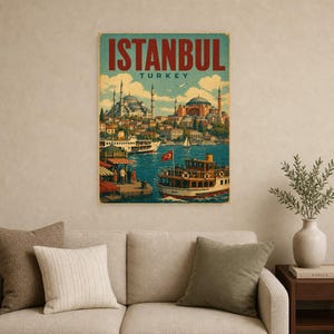 Póster de viaje de Estambul | Lámina vintage del Bósforo | Arte mural turco | Impreso y enviado imagen 9