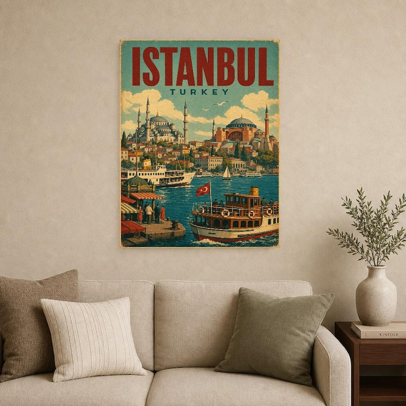 Póster de viaje de Estambul | Lámina vintage del Bósforo | Arte mural turco | Impreso y enviado imagen 9