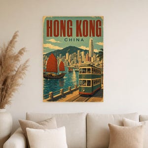 Hong Kong Travel Poster | Vintage Harbor Print | China Wall Art | Printed & Shipped image 4