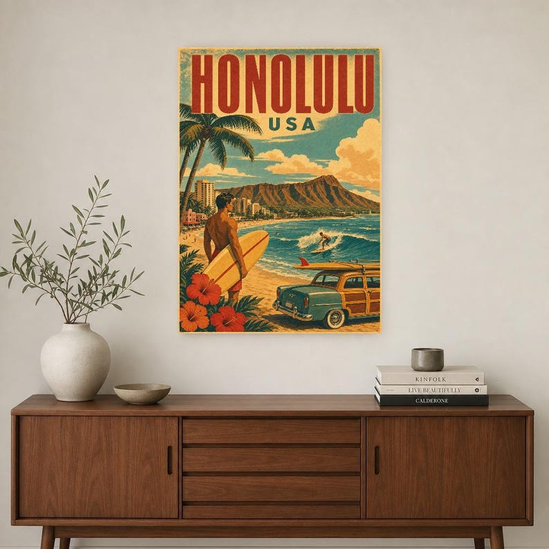 Honolulu Travel Poster | Vintage Hawaii Print | USA Wall Art | Printed & Shipped image 2