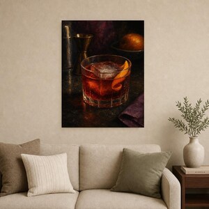 Boulevardier Cocktail Print | Moody Bar Cart Wall Art Print | Whiskey Negroni Still Life image 9