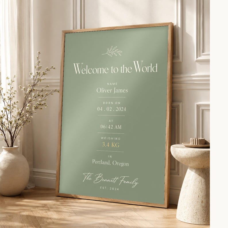 Welcome to the World Baby Wall Art Print | Personalized Birth Stats Print | New Baby Nursery Poster | Custom Birth Announcement Gift image 1
