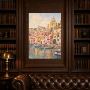 Procida Travel Poster | Soft Painting Italy Wall Art | Colorful Marina Coastal Print | Printed & Shipped image 5