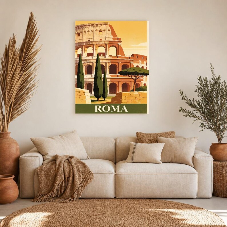 Rome Vintage Travel Poster | Retro Italy City Art Print | Housewarming Gift Wall Decor image 8