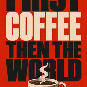 Primero el café y luego el mundo Póster | Impresión de arte de pared tipografía audaz ? Impresión de cotización de cocina ? Regalo divertido imagen 2