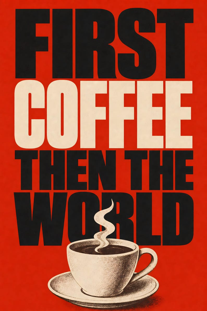 Primero el café y luego el mundo Póster | Impresión de arte de pared tipografía audaz ? Impresión de cotización de cocina ? Regalo divertido imagen 2