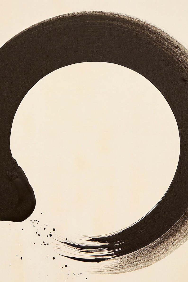Charcoal Enso Zen Wall Art | Minimalist Ink Brush Circle Poster | Black Cream Meditation Print image 3