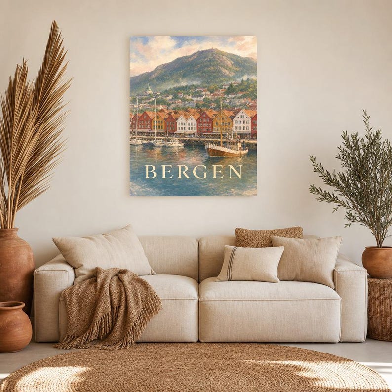 Bergen Travel Poster | Soft Painting Norway Wall Art | Named City Print | Printed & Shipped image 7