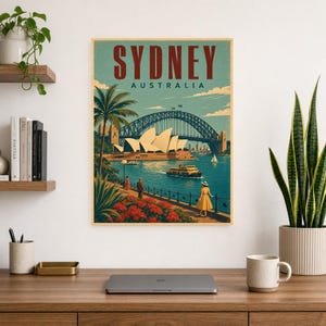 Reseaffisch med Sydney | Vintagetryck av operahuset | Australisk väggkonst | Tryckt och skickad bild 8