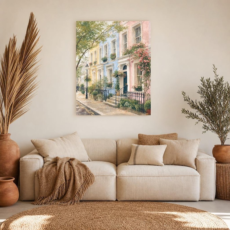 Notting Hill London Poster | Wandbild mit sanften Farben | Pastellfarbene Häuser | Gedruckt & Versand Bild 7