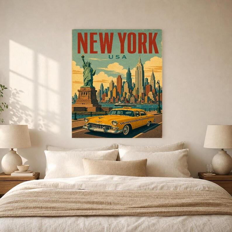 New York Travel Poster | Vintage Skyline Print | USA Wall Art | Printed & Shipped image 6