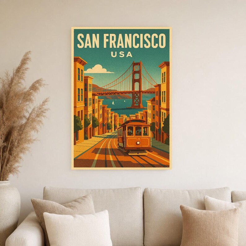 San Francisco Travel Poster | Vintage 1950s Golden Gate Print | Retro California Wall Art Print | Mid Century City Decor image 4